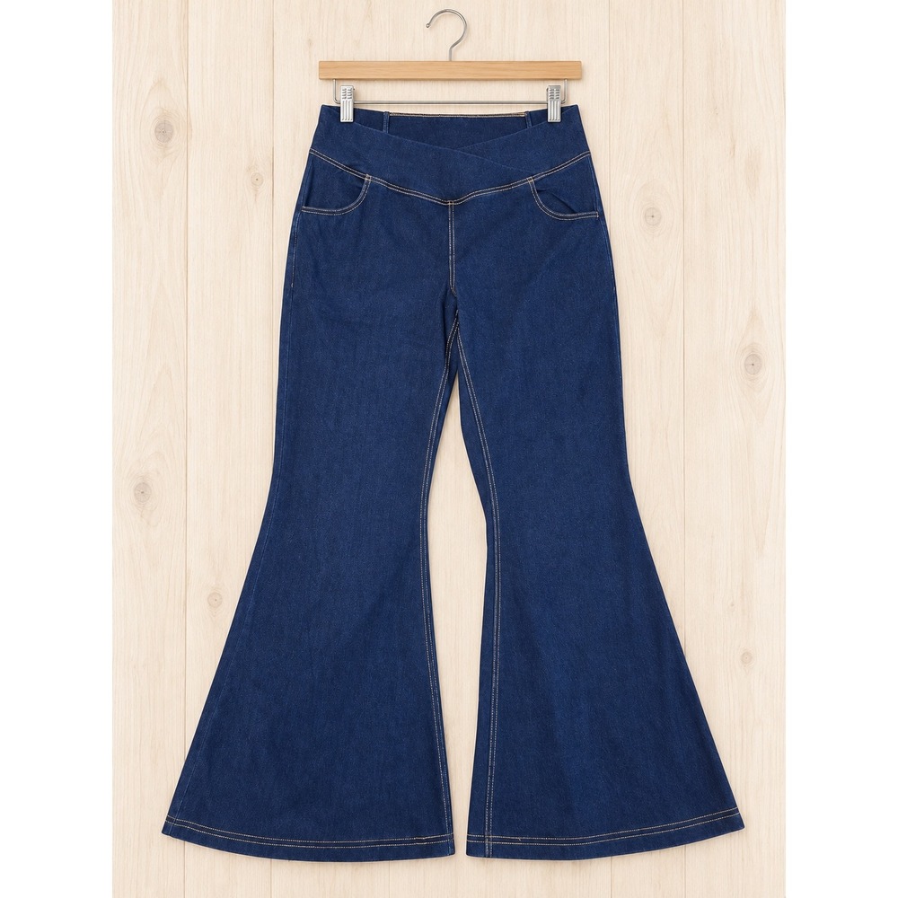Halara Flex Denim High Waisted Crossover Pocket Washed Casual Flare Jeans XL